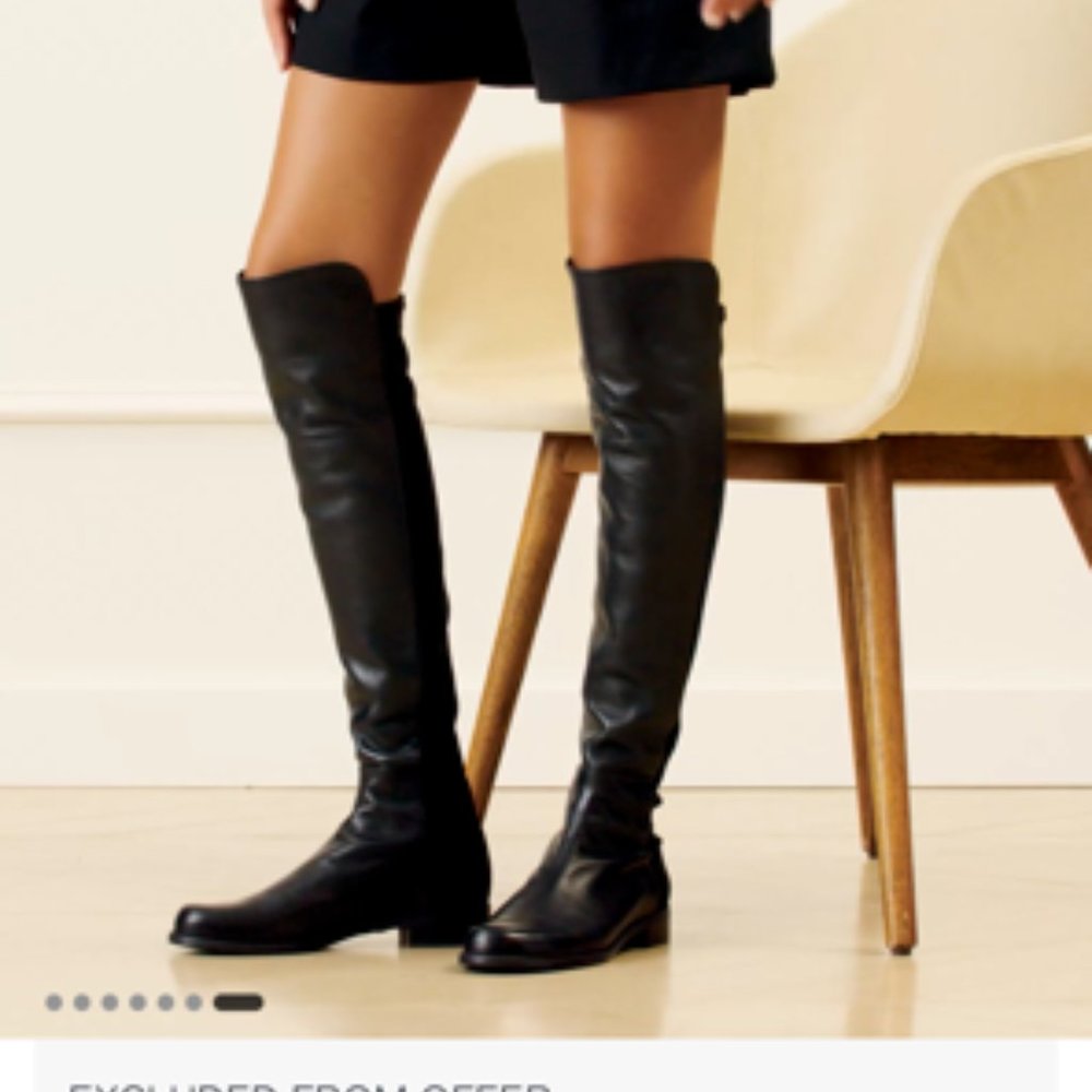 AUTHENTIC Stuart Weitzman 50-50 Over the Knee Black Leather Boots, Size 5